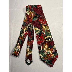 Paul Rodon Collection Floral Print Silk Tie‎ Bold Red Green Gold Vintage Style